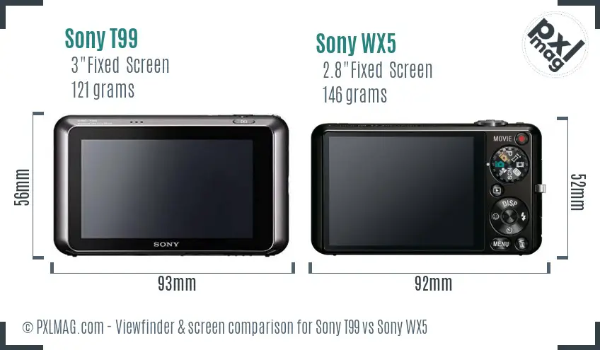 Sony T99 vs Sony WX5 Screen and Viewfinder comparison