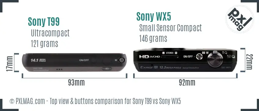 Sony T99 vs Sony WX5 top view buttons comparison
