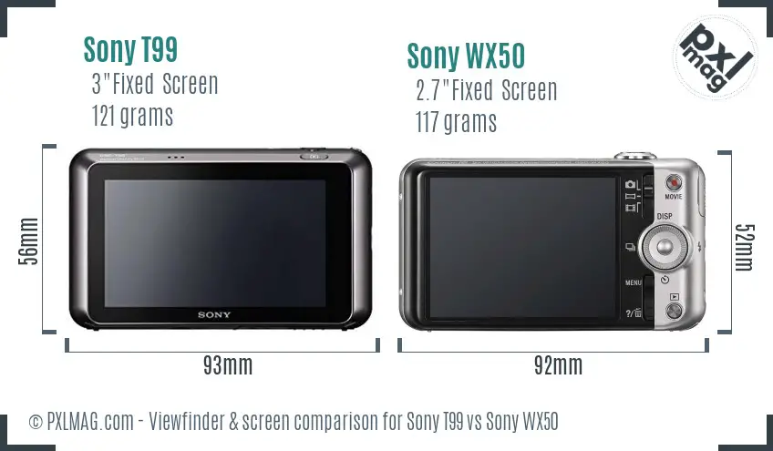 Sony T99 vs Sony WX50 Screen and Viewfinder comparison