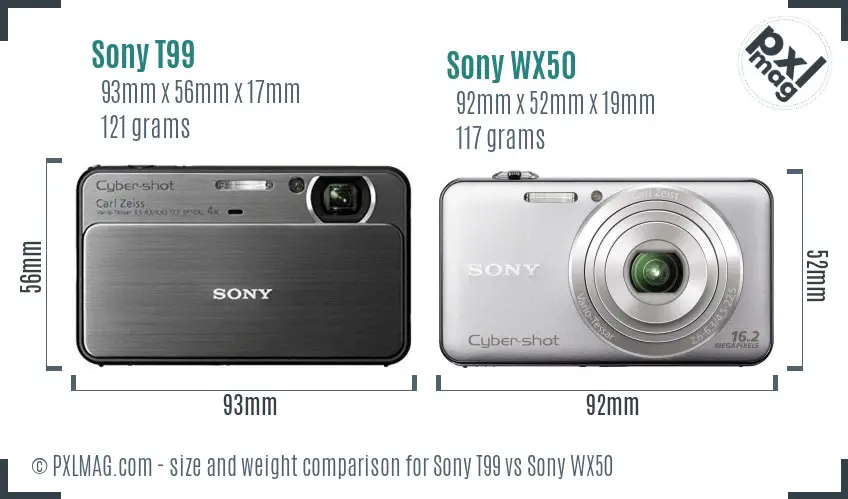 Sony T99 vs Sony WX50 size comparison