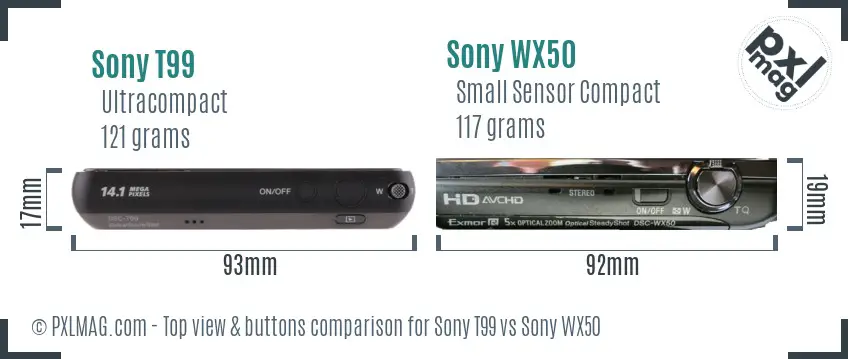 Sony T99 vs Sony WX50 top view buttons comparison