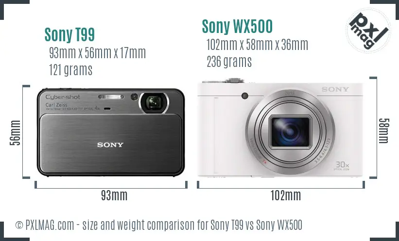 Sony T99 vs Sony WX500 size comparison