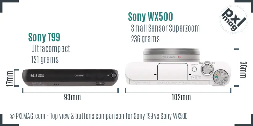 Sony T99 vs Sony WX500 top view buttons comparison