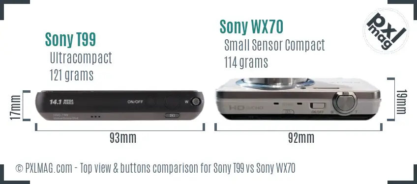 Sony T99 vs Sony WX70 top view buttons comparison