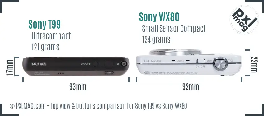 Sony T99 vs Sony WX80 top view buttons comparison