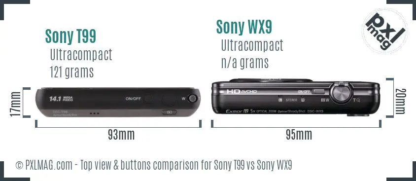 Sony T99 vs Sony WX9 top view buttons comparison