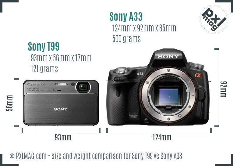 Sony T99 vs Sony A33 size comparison