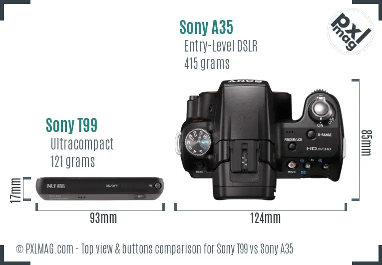 Sony T99 vs Sony A35 top view buttons comparison