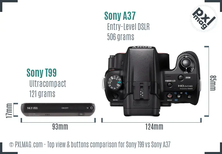Sony T99 vs Sony A37 top view buttons comparison