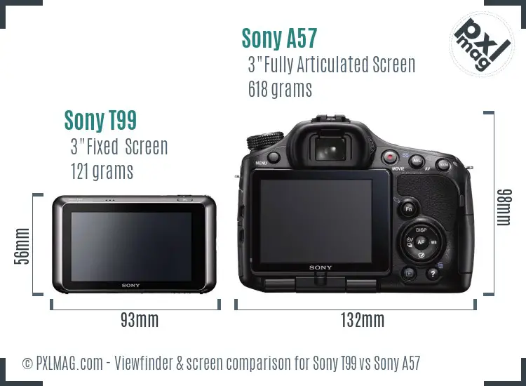 Sony T99 vs Sony A57 Screen and Viewfinder comparison