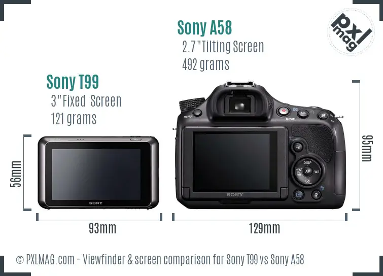 Sony T99 vs Sony A58 Screen and Viewfinder comparison