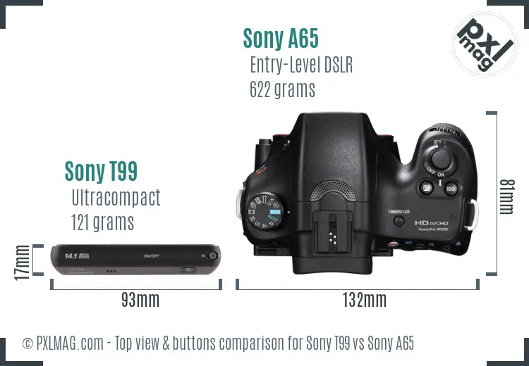 Sony T99 vs Sony A65 top view buttons comparison