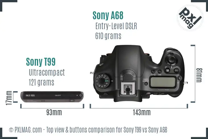 Sony T99 vs Sony A68 top view buttons comparison