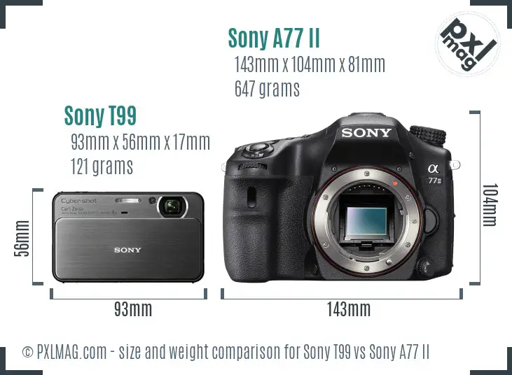 Sony T99 vs Sony A77 II size comparison