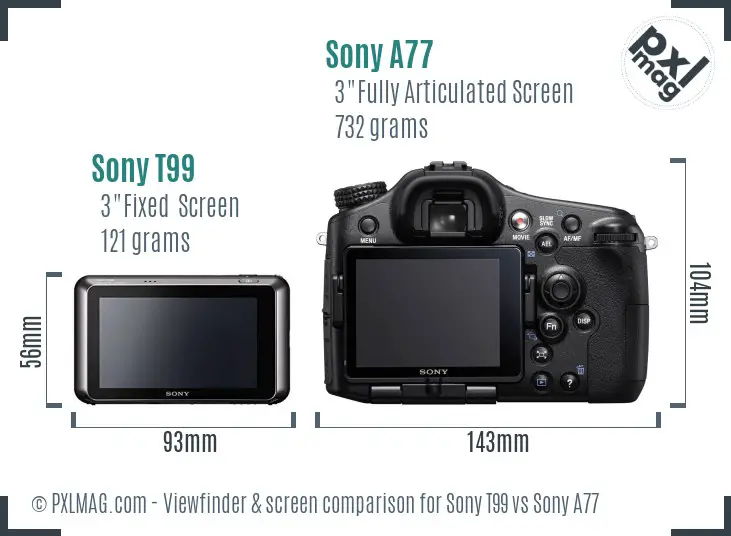 Sony T99 vs Sony A77 Screen and Viewfinder comparison