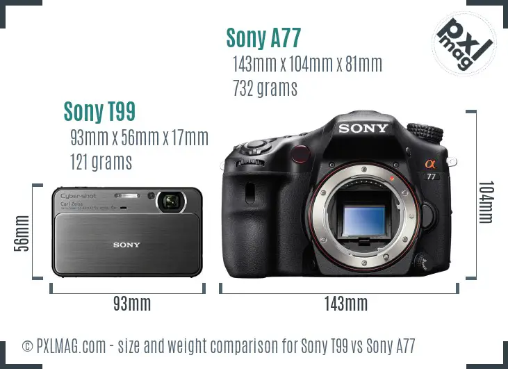 Sony T99 vs Sony A77 size comparison