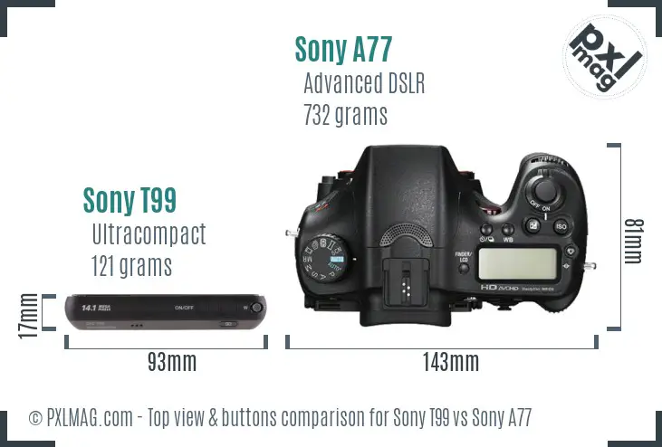 Sony T99 vs Sony A77 top view buttons comparison