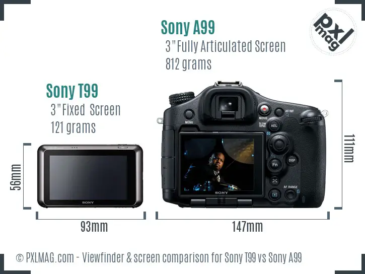 Sony T99 vs Sony A99 Screen and Viewfinder comparison