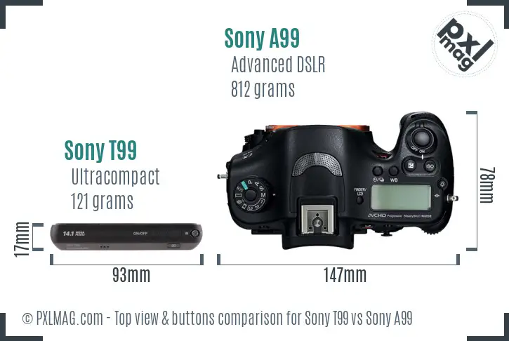 Sony T99 vs Sony A99 top view buttons comparison