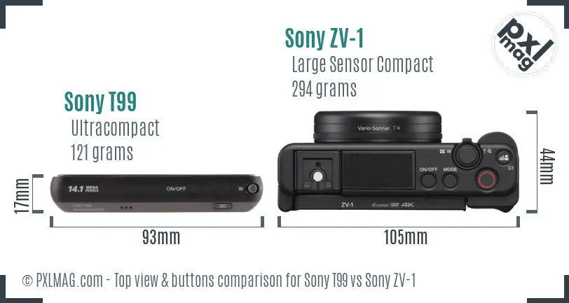Sony T99 vs Sony ZV-1 top view buttons comparison