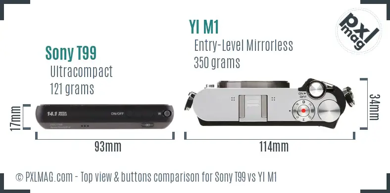 Sony T99 vs YI M1 top view buttons comparison