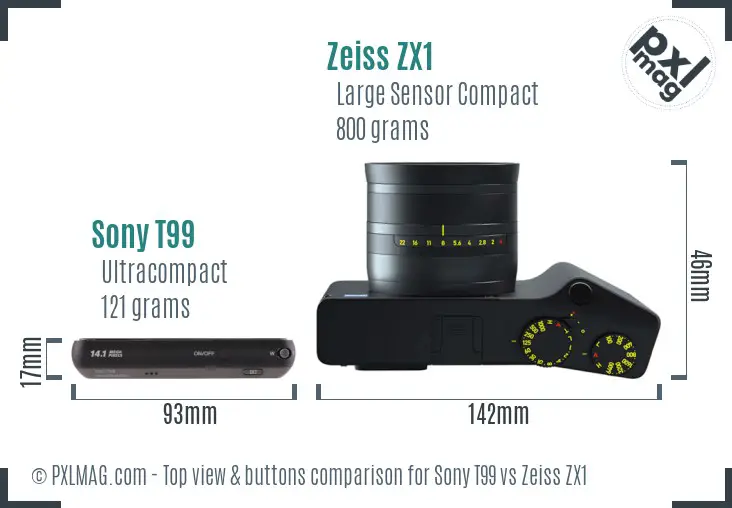 Sony T99 vs Zeiss ZX1 top view buttons comparison