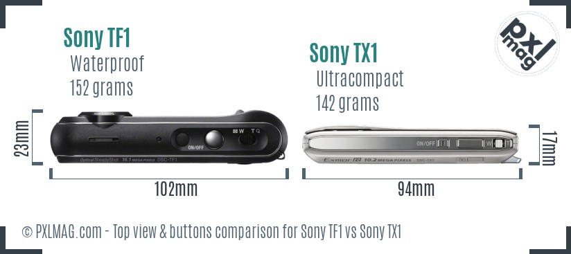 Sony TF1 vs Sony TX1 top view buttons comparison