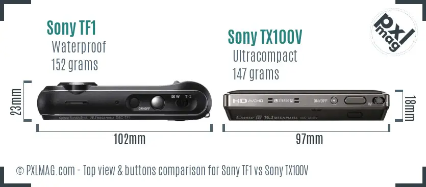 Sony TF1 vs Sony TX100V top view buttons comparison