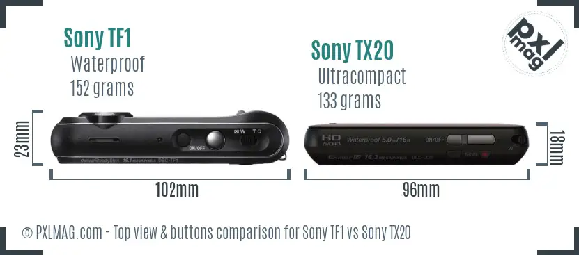 Sony TF1 vs Sony TX20 top view buttons comparison