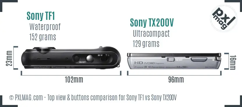 Sony TF1 vs Sony TX200V top view buttons comparison