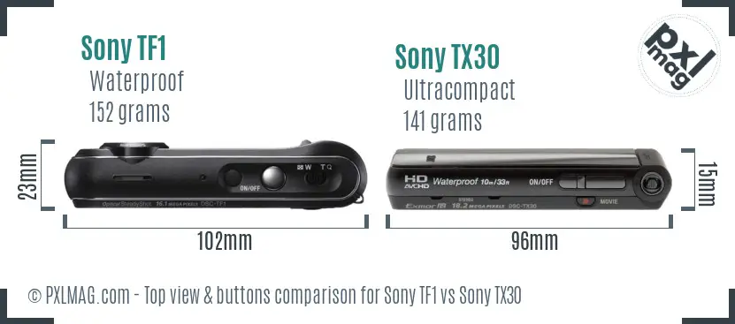 Sony TF1 vs Sony TX30 top view buttons comparison