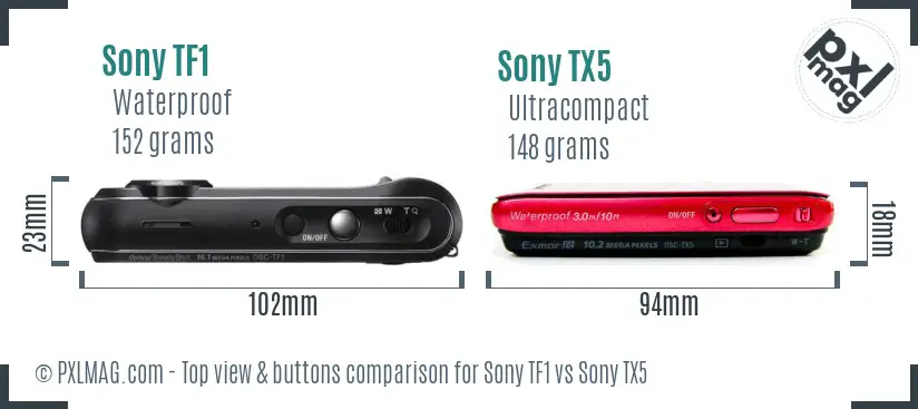 Sony TF1 vs Sony TX5 top view buttons comparison
