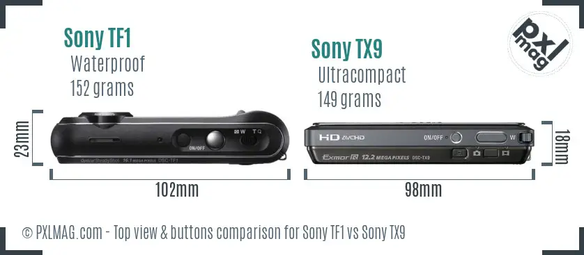 Sony TF1 vs Sony TX9 top view buttons comparison