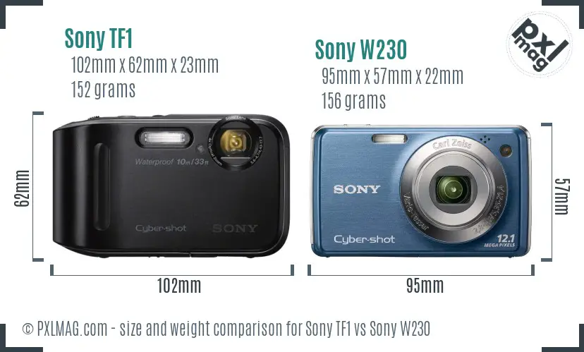 Sony TF1 vs Sony W230 size comparison