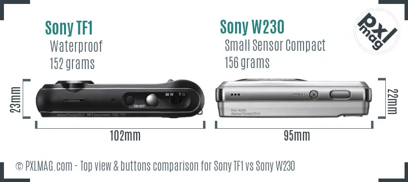 Sony TF1 vs Sony W230 top view buttons comparison