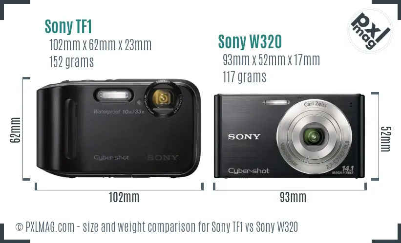Sony TF1 vs Sony W320 size comparison