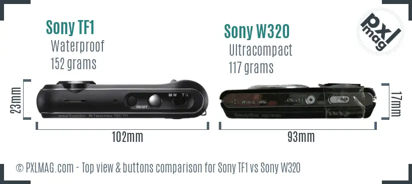 Sony TF1 vs Sony W320 top view buttons comparison