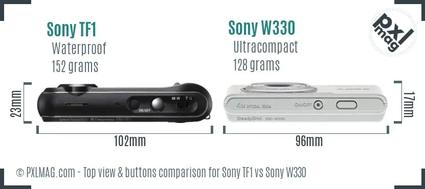 Sony TF1 vs Sony W330 top view buttons comparison