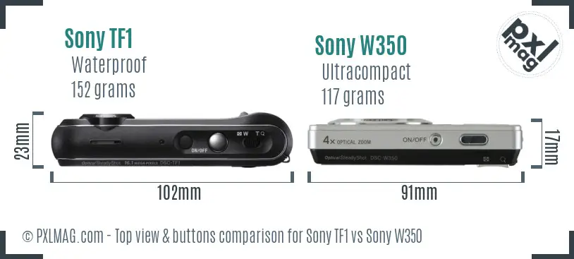 Sony TF1 vs Sony W350 top view buttons comparison