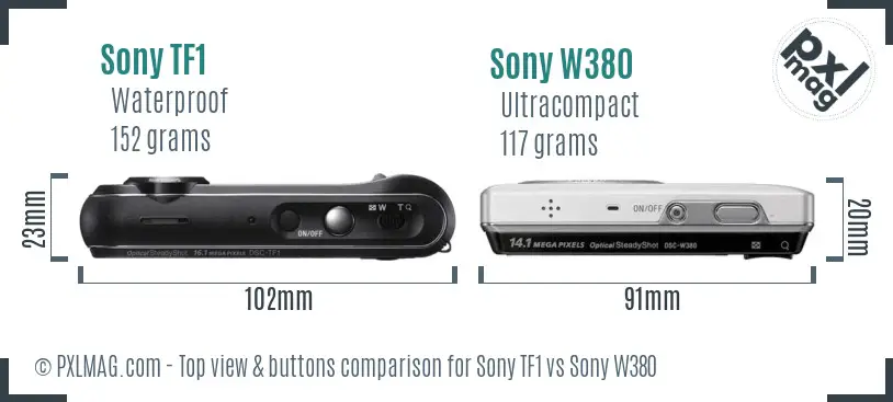 Sony TF1 vs Sony W380 top view buttons comparison