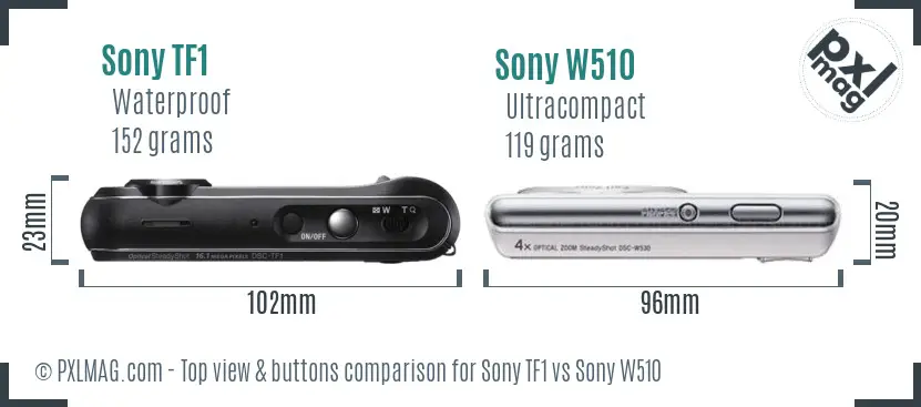 Sony TF1 vs Sony W510 top view buttons comparison