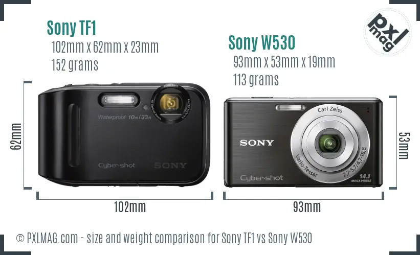 Sony TF1 vs Sony W530 size comparison