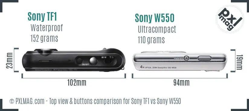 Sony TF1 vs Sony W550 top view buttons comparison
