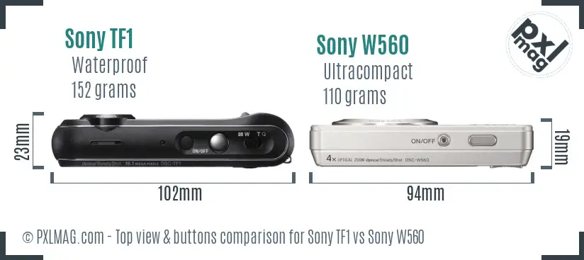Sony TF1 vs Sony W560 top view buttons comparison