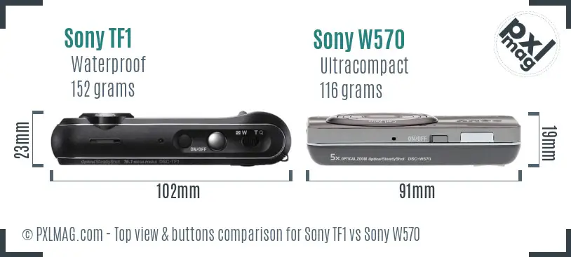 Sony TF1 vs Sony W570 top view buttons comparison