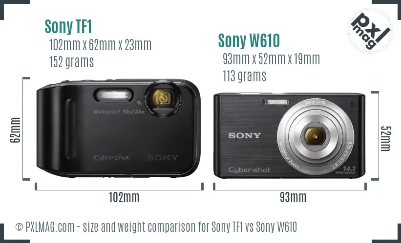 Sony TF1 vs Sony W610 size comparison