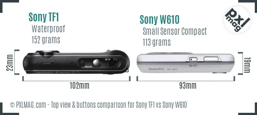 Sony TF1 vs Sony W610 top view buttons comparison