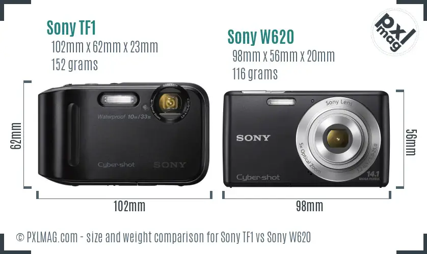 Sony TF1 vs Sony W620 size comparison