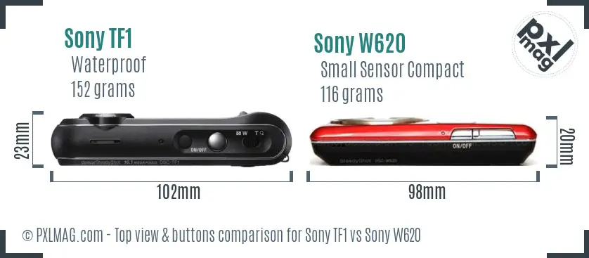 Sony TF1 vs Sony W620 top view buttons comparison