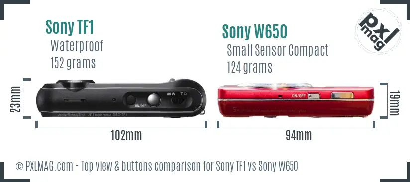 Sony TF1 vs Sony W650 top view buttons comparison